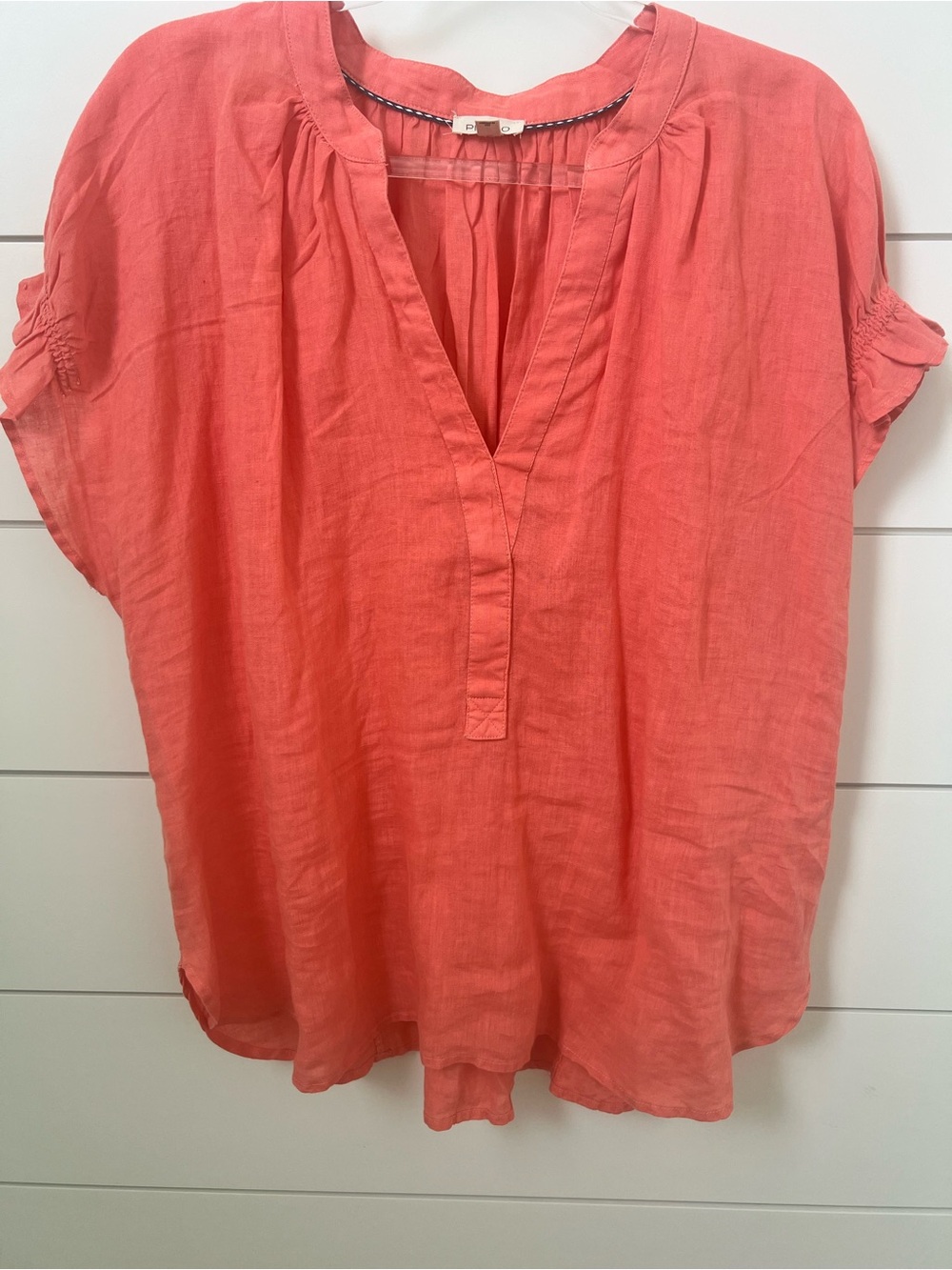 Anthropologie Place Coral Split-Neck Short Sleeve Blouse - Picture 3 of 10